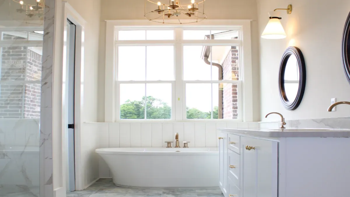 Bathroom in a custom home by Dream Home Construction.