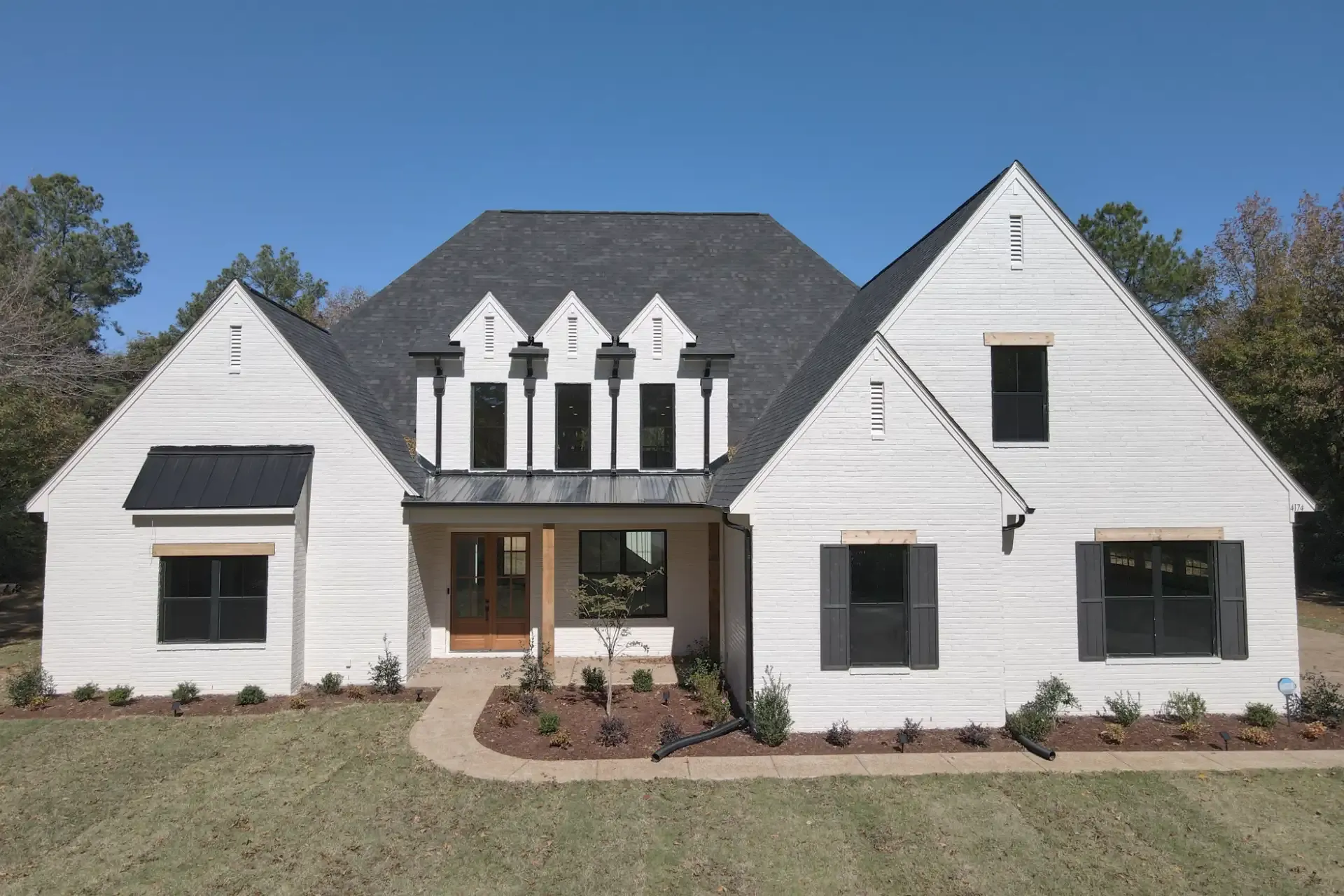 Exterior front view of new custom home build.