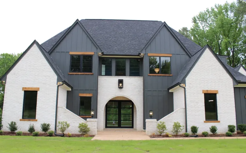 The Hbbard plan exterior front.